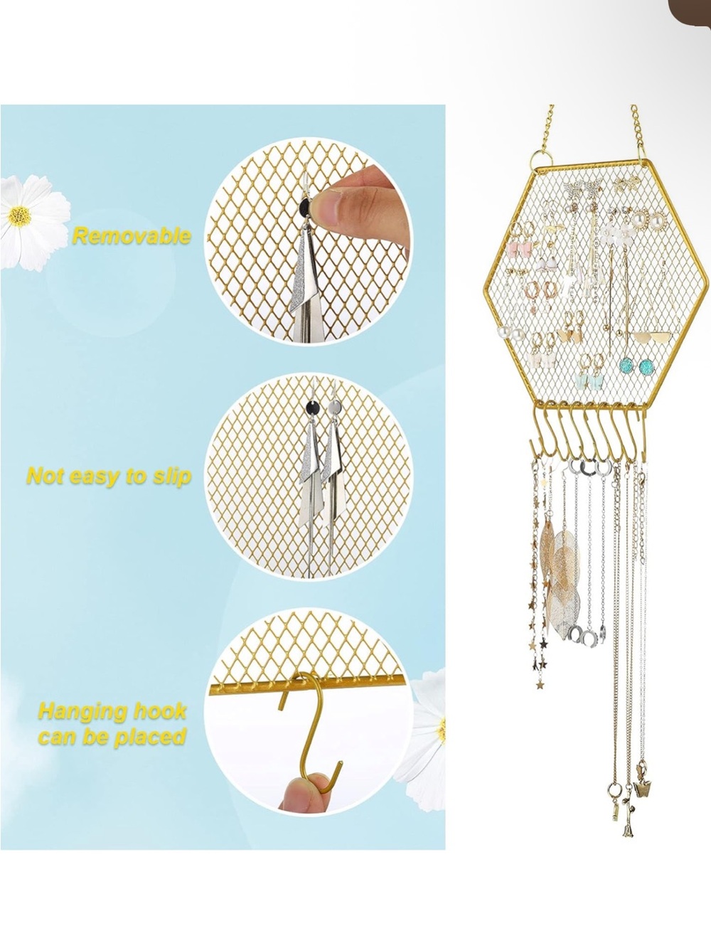 Hexagon Gold Jewelry Organizer Display Rack - Women Jewelry - Picture 3 of 4